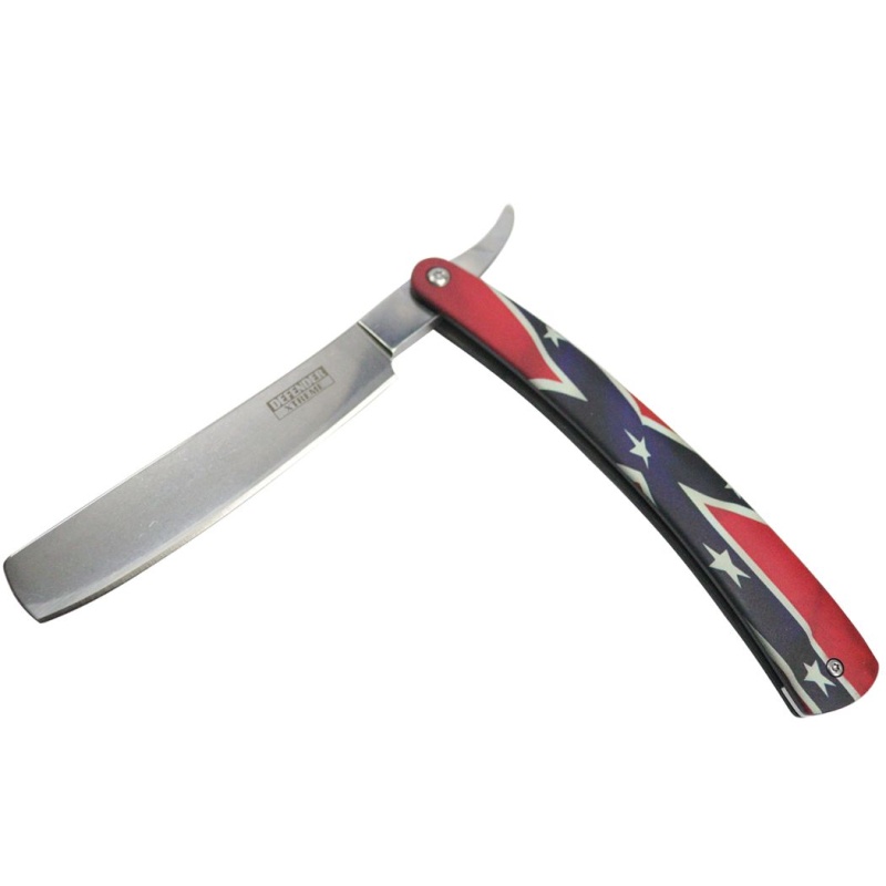Defender-Xtreme 10" Straight Razor History Flag Folding Knife 3Cr13 Stainless