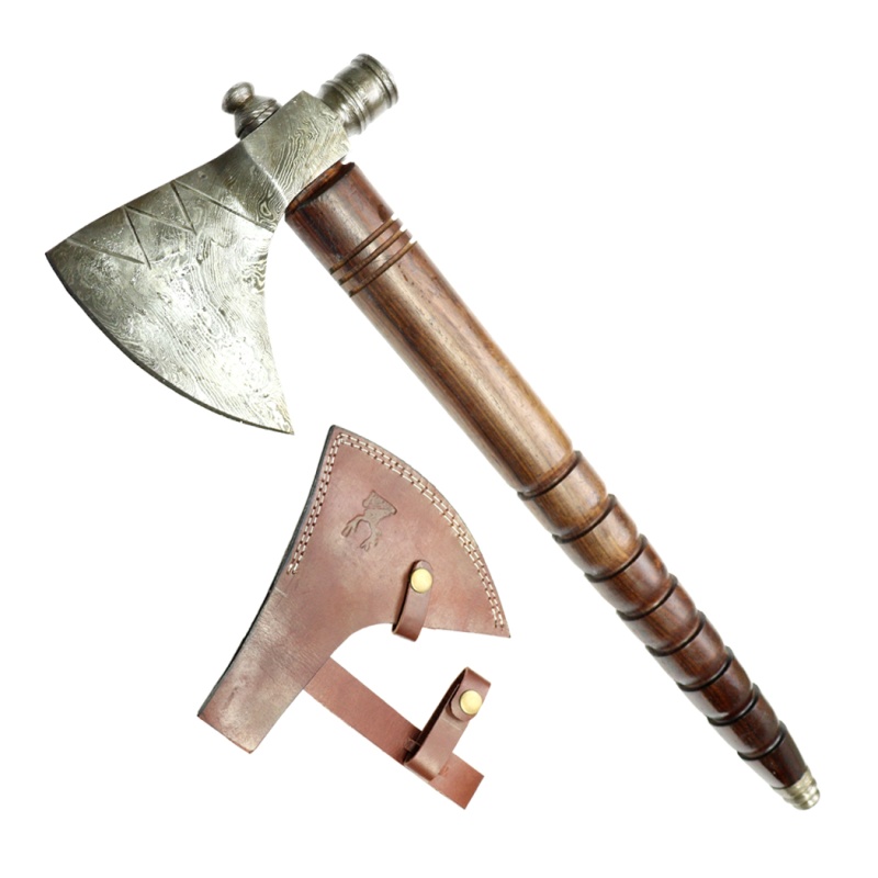 Theboneedge 17.5" Custom Handmade Damascus Blade Hollow Wood Handle Tomahawk Smoking Axe