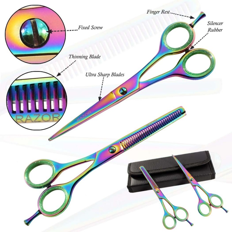 Multi Color Professional Hair Cutting Razor Edge Barber & Thinning Scissors 2 Pc