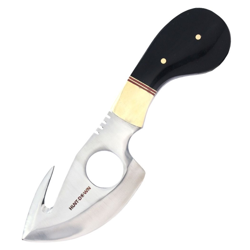 7" Huntdown Full Tang Skinner Knife With Fore Finger Grip And Leather Sheath