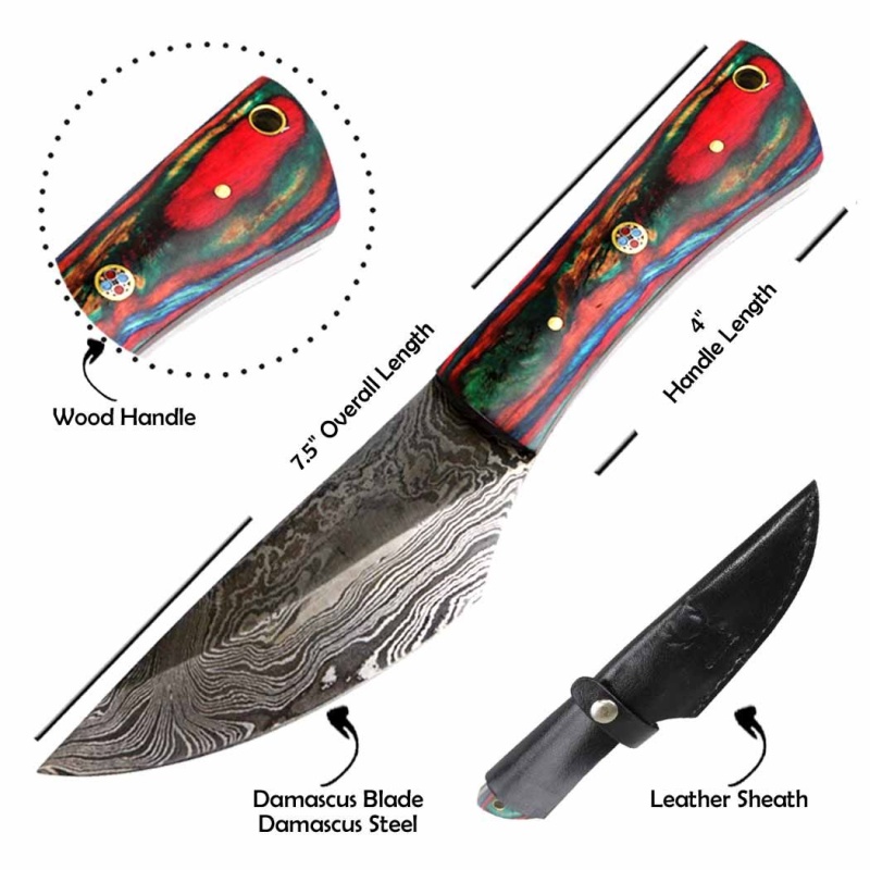 Theboneedge 7.5" Hunting Knife Damascus Steel Wood Handle Hand Made Knives New