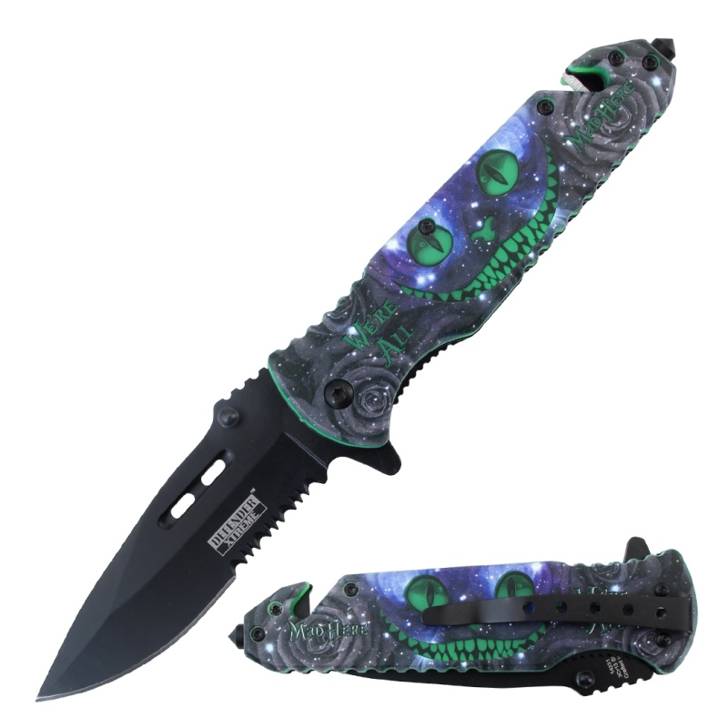 Defender-Xtreme 8.5" Alien Pattern Spring Assisted Folding Knife