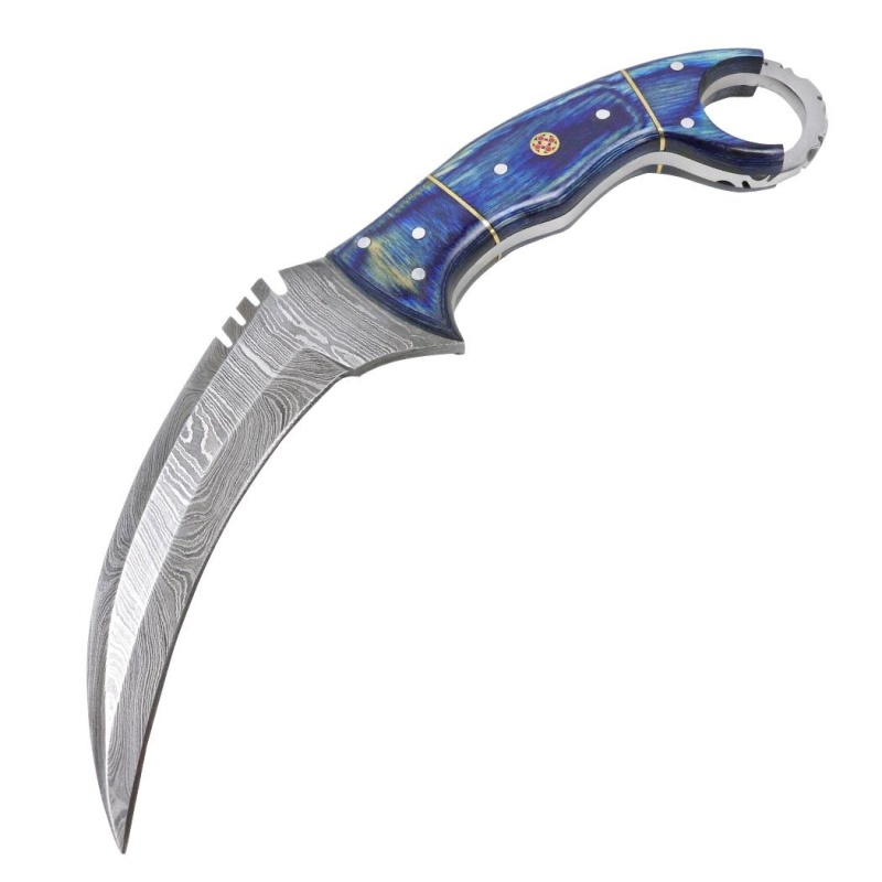 Theboneedge 8.5" Damascus Steel Hunting Knife With Wood Handle With Leather Sheath