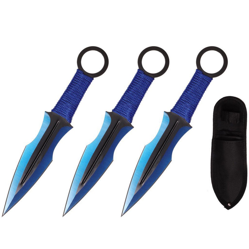 7.5" Blue Color Throwing Knife 3Pc Set With Nylon Sheath