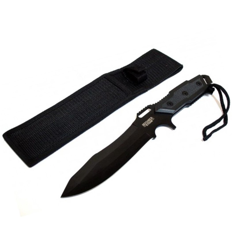12" Full Tang Black Blade Hunting Knife with Sheath