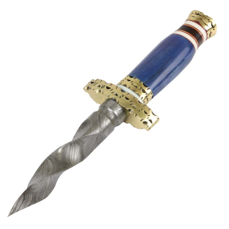 Theboneedge Twisted Dagger Hand Made Damascus Steel 10.5" Kris Blade Blue Marble