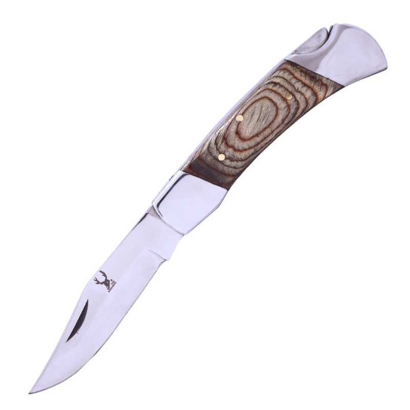 The Boneedge 7" Classic Folding Knife Wooden Handle With Sheath Stainless Steel