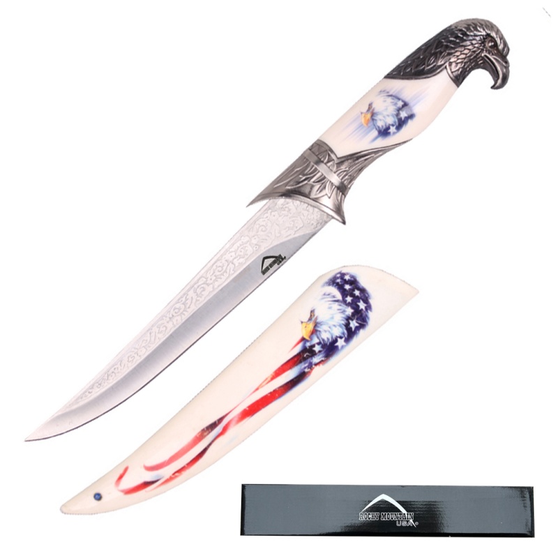 13.5" Eagle Head Stainless Steel Engrave Blade Fantasy Dagger With White Scabbard