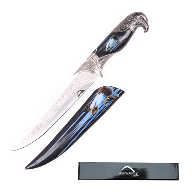 13.5" Eagle Head Stainless Steel Engrave Blade Fantasy Dagger With Black Scabbard
