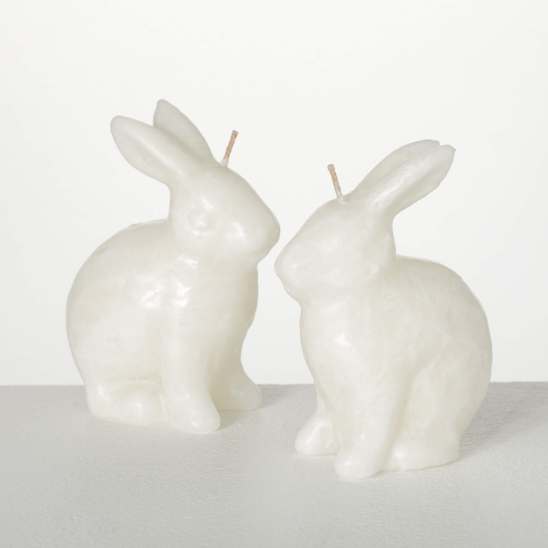 White Bunny Candle Set Of 2