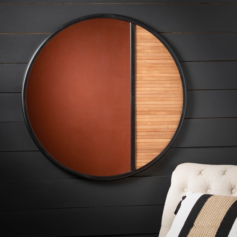 Round Wooden Slat Wall Mirror
