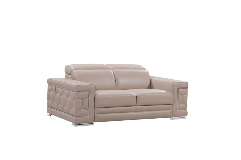 71" Beige and Silver Genuine Leather Love Seat