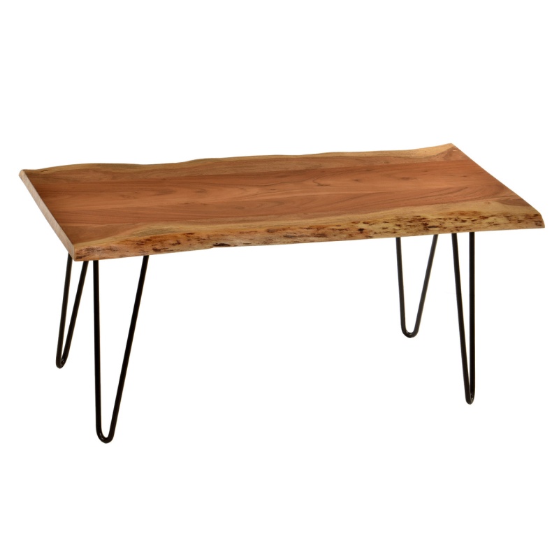 42" Natural and Black Solid Wood and Iron Coffee Table