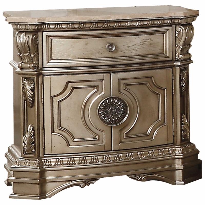 29" Champagne One Drawer Faux Marble Nightstand