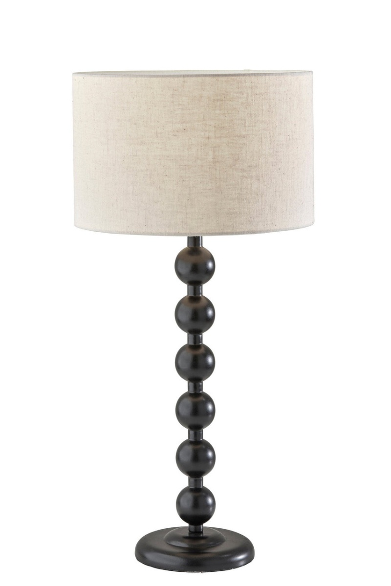 28" Black Solid Wood Candlestick Table Lamp with Off White Drum Shade