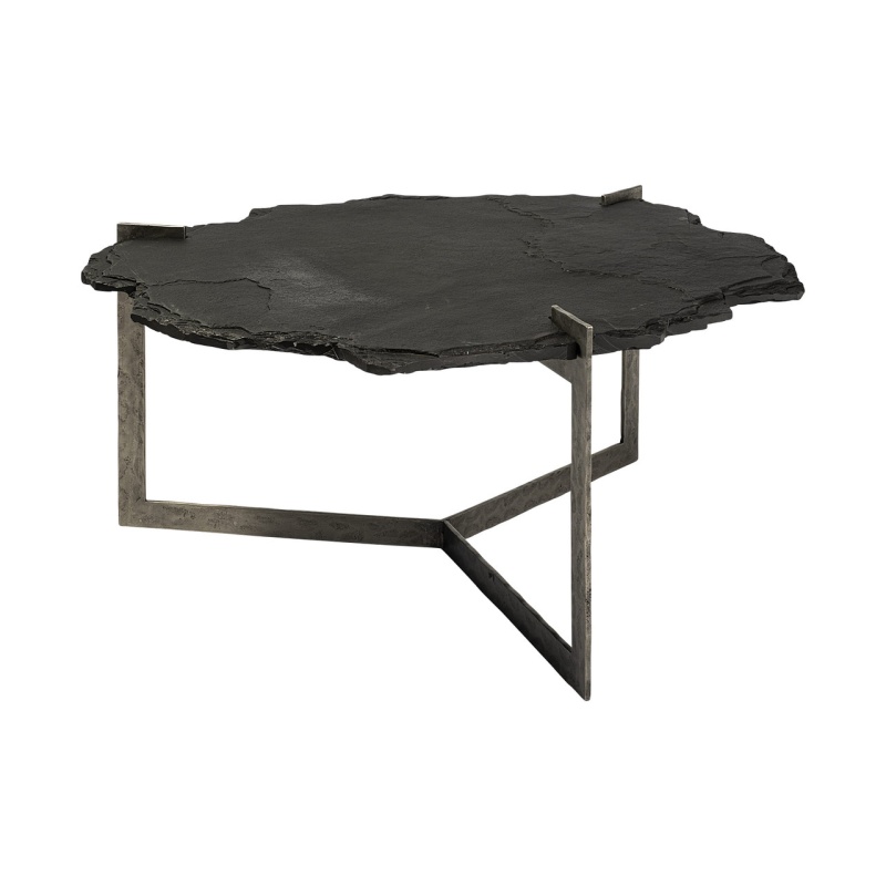 40" Black and Gold Free Form Distressed Coffee Table