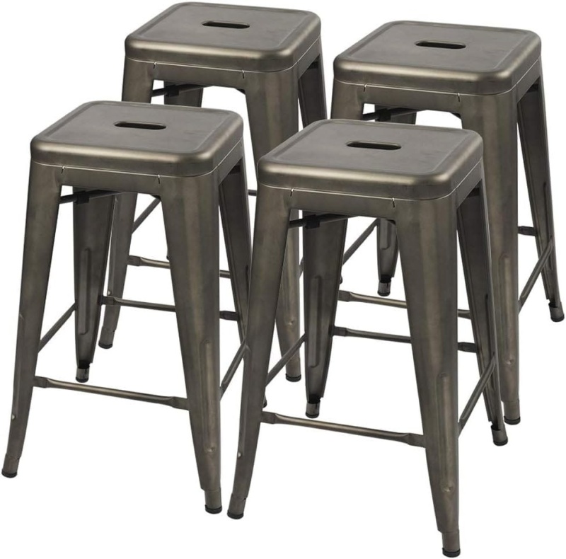Set Of 4 - 24-In. Indoor/Outdoor Backless Stacking Gunmetal Grey Metal Barstools