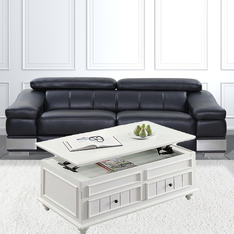 48" White Lift Top Coffee Table with Two Drawers
