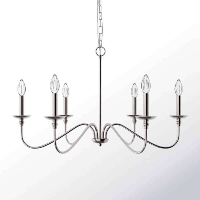30-Inch Classic 6-Light Dimmable Chandelier In Polished Nickel Finish