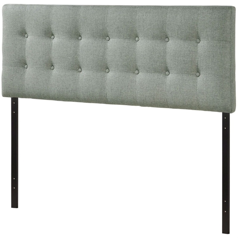 Full Size Grey Fabric Button-Tufted Upholstered Headboard
