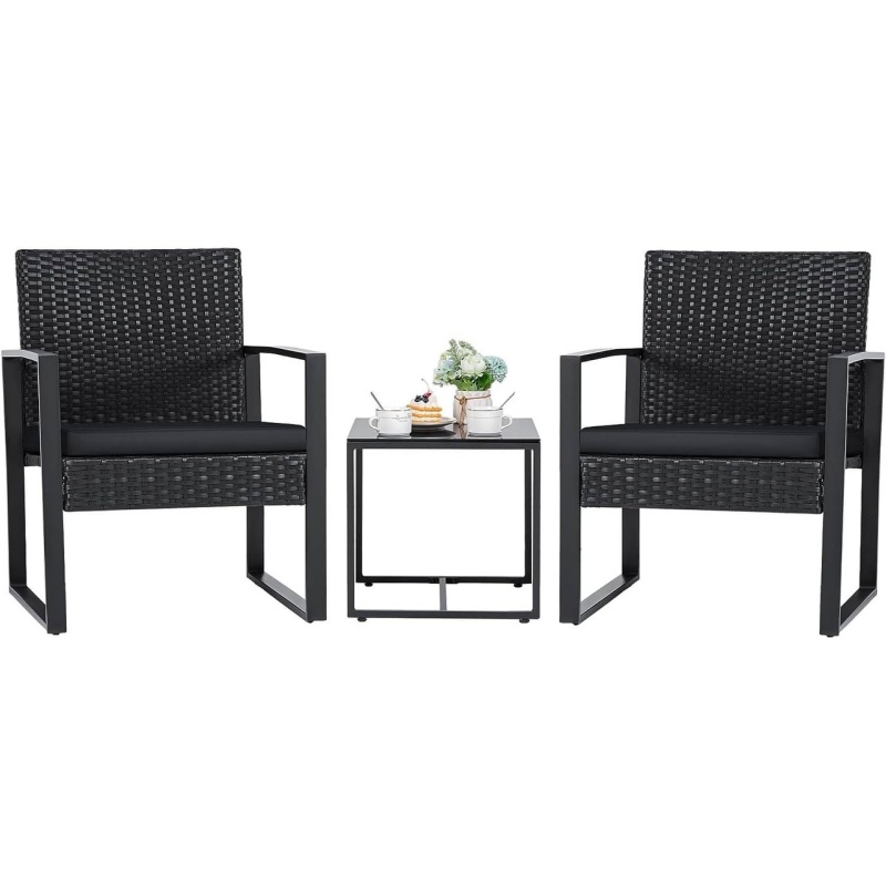 Outdoor 3-Piece Patio Furniture Set With 2 Black Patio Chairs And 1 Side Table