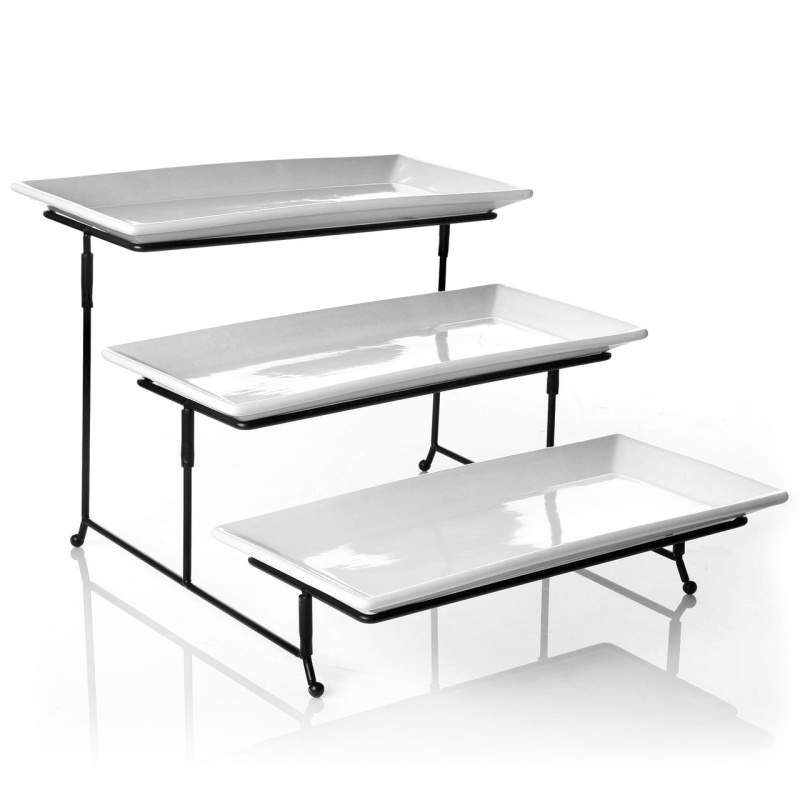 Gibson Elite Gracious Dining 3-Tiered Plate Set With Metal Stand