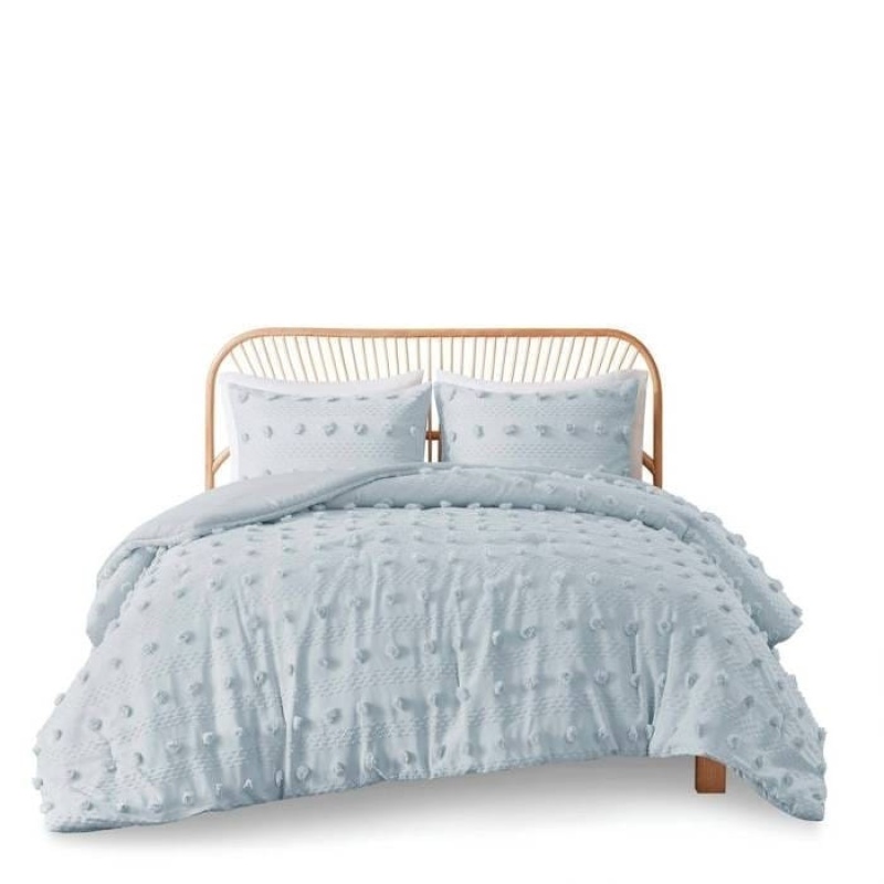 Twin/Twin XL Blue Pompom Microfiber Hypoallergenic Comforter Set, 2-Piece