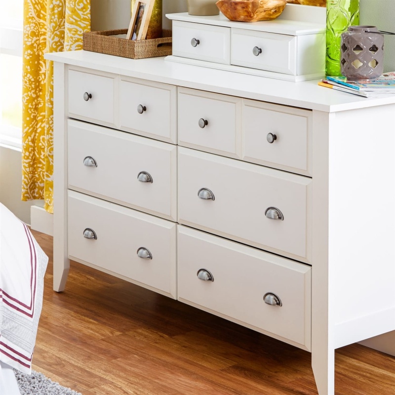 White 6-Drawer Dresser Traditional Design - Made In Usa