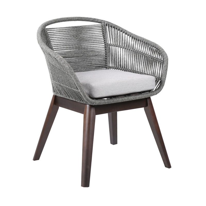 27" Gray Solid Wood Outdoor Dining Chair With Gray Cushion