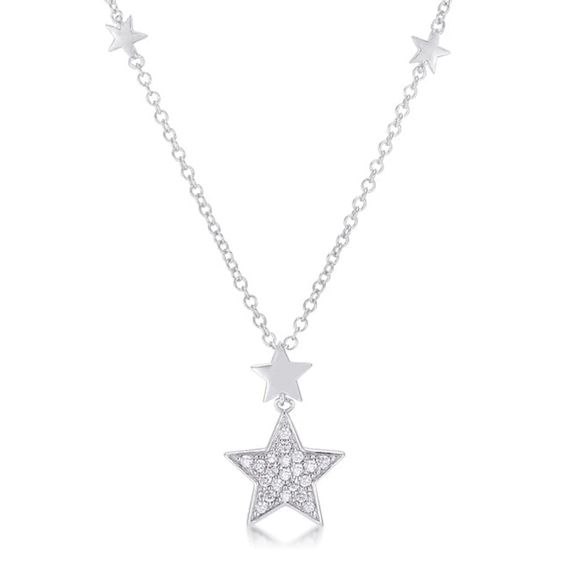 32Ct Rhodium Star Necklace With Shimmering Cz