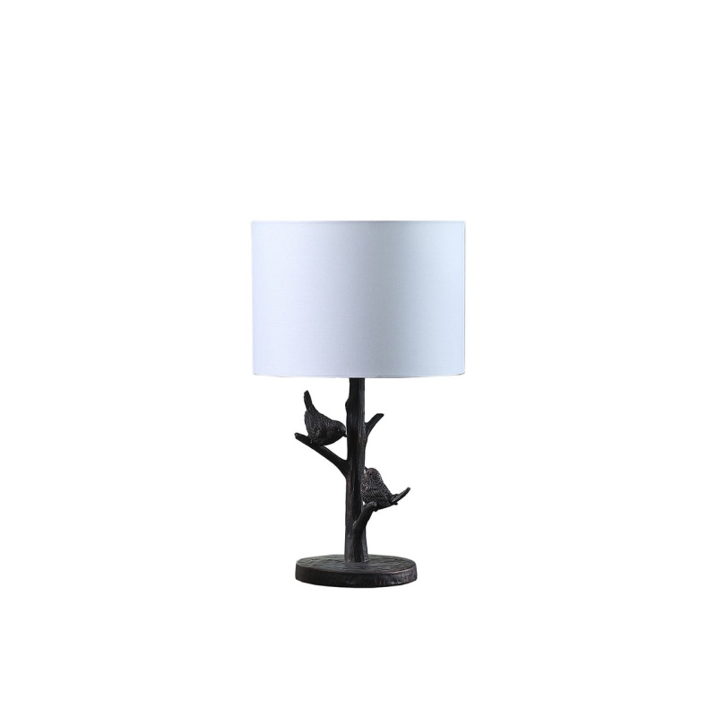 19" Rustic Dark Bronze Birds On A Tree Table Lamp With White Shade