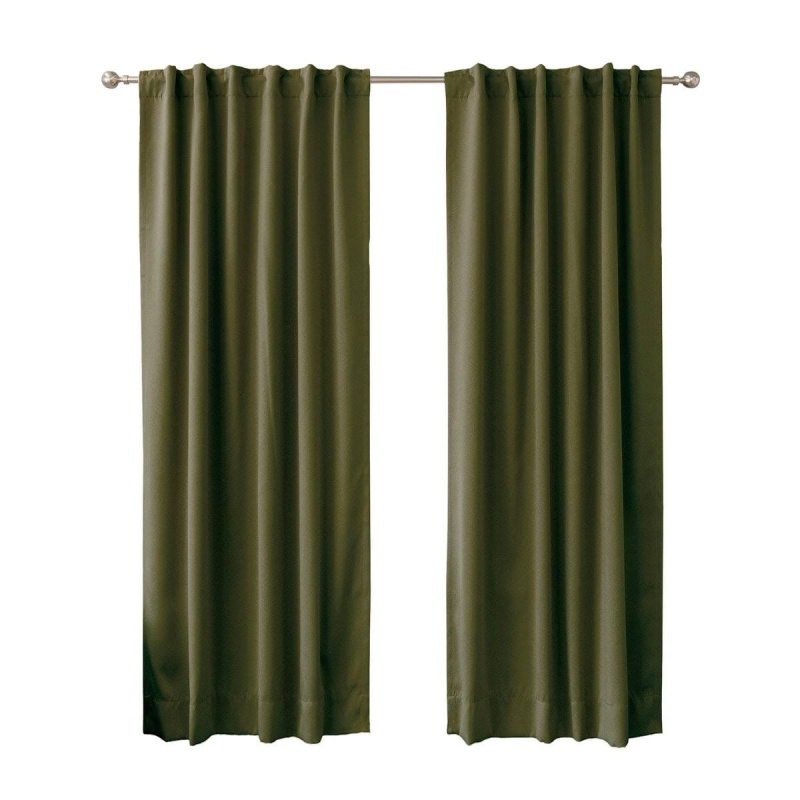 52 X 96 Inch Solid Olive Green Thermal Blackout Curtain Panels - Set Of 2