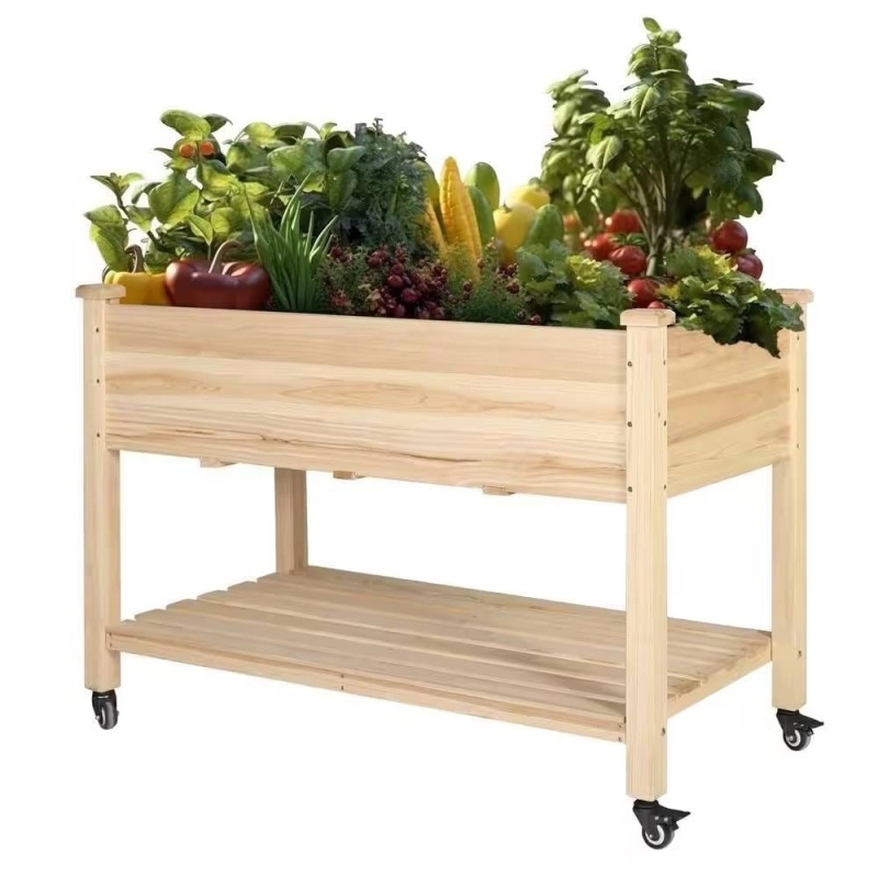 Outdoor Wood Raised Garden Bed Planter Box Cart on Wheels