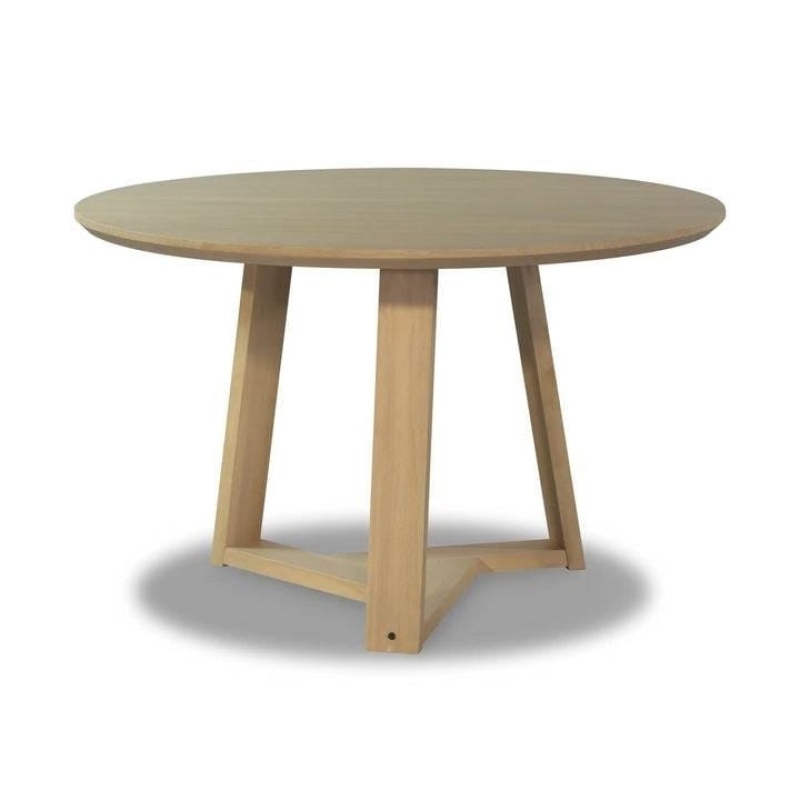 48 Inch Round Scandinavian Solid Wood Dining Table In Blonde