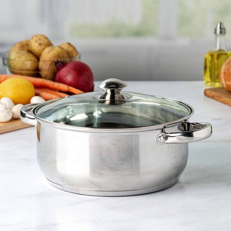 Round 5-Quart Stainless Steel Dutch Oven With Glass Lid