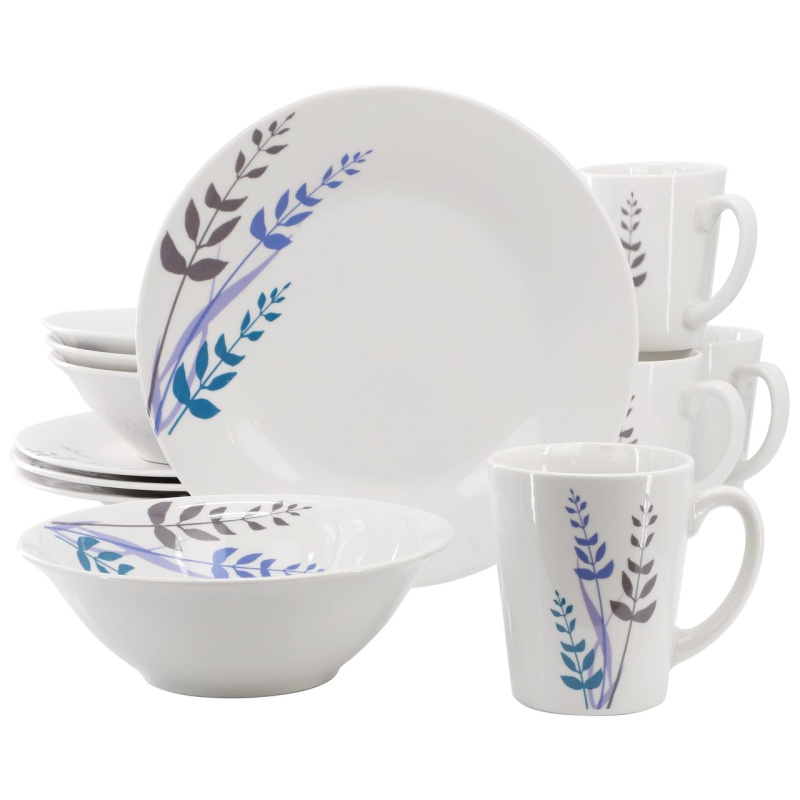 Gibson Home Blue Leaves 12 Piece Dinnerware Set