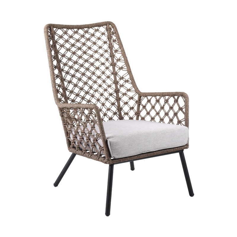 26" Gray Metal Outdoor Arm Chair With Gray Cushion