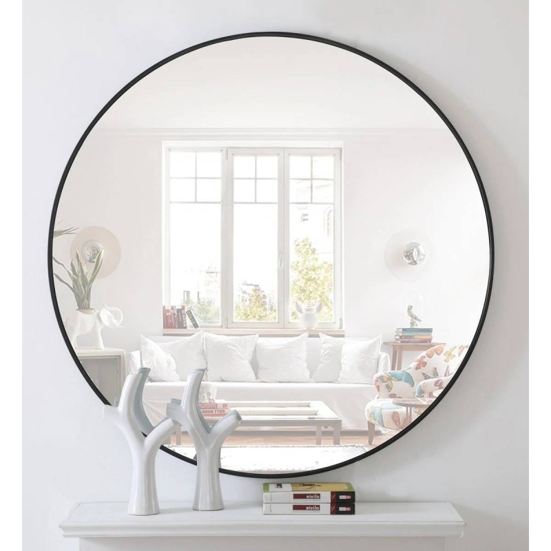 Round 39-Inch Wall Mirror in Black