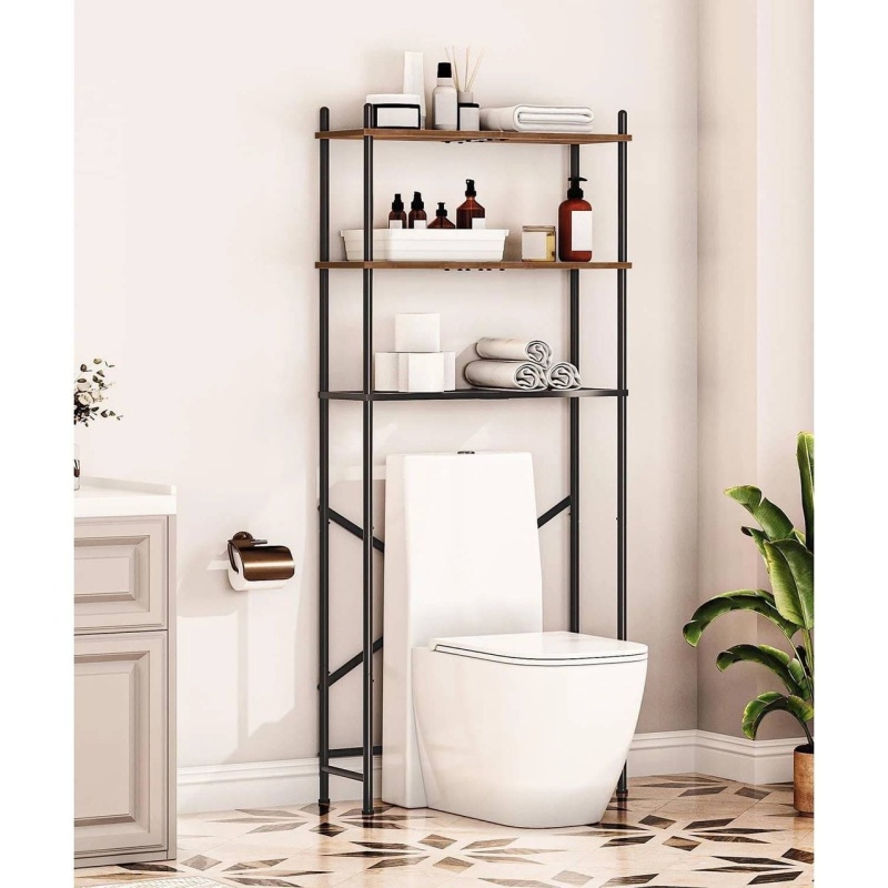 Industrial Metal Wood Style Over The Toilet Freestanding Storage Shelving Unit