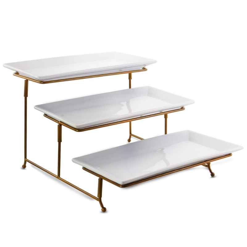 Gibson Elite Gracious Dining 3 Tiered Rectangle Porcelain Plate Set