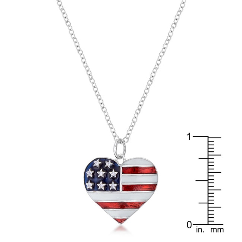 Stars And Stripes Rhodium Necklace With Cz