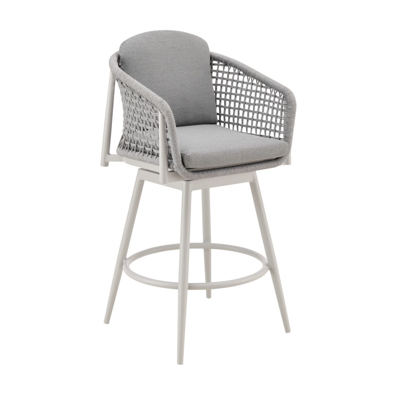 40" Light Gray Metal Swivel Outdoor Counter Height Bar Chair With Footrest