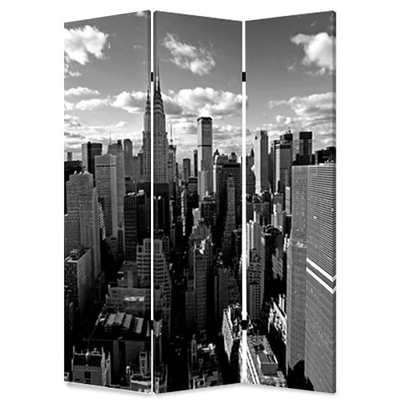 48" X 72" Multi Color Wood Canvas New York Skyline Screen