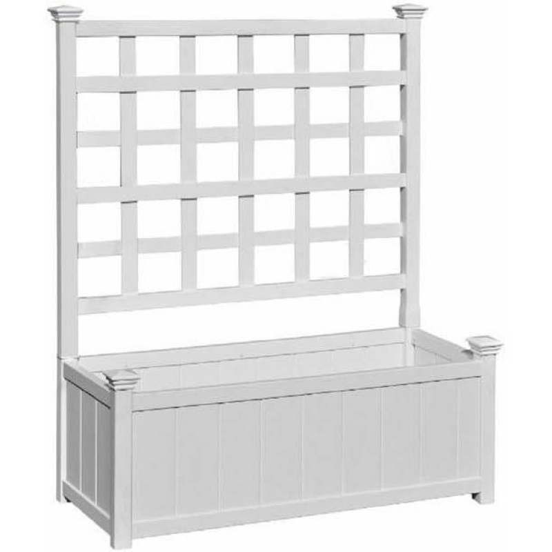 Outdoor White Vinyl Garden Planter Box With Trellis