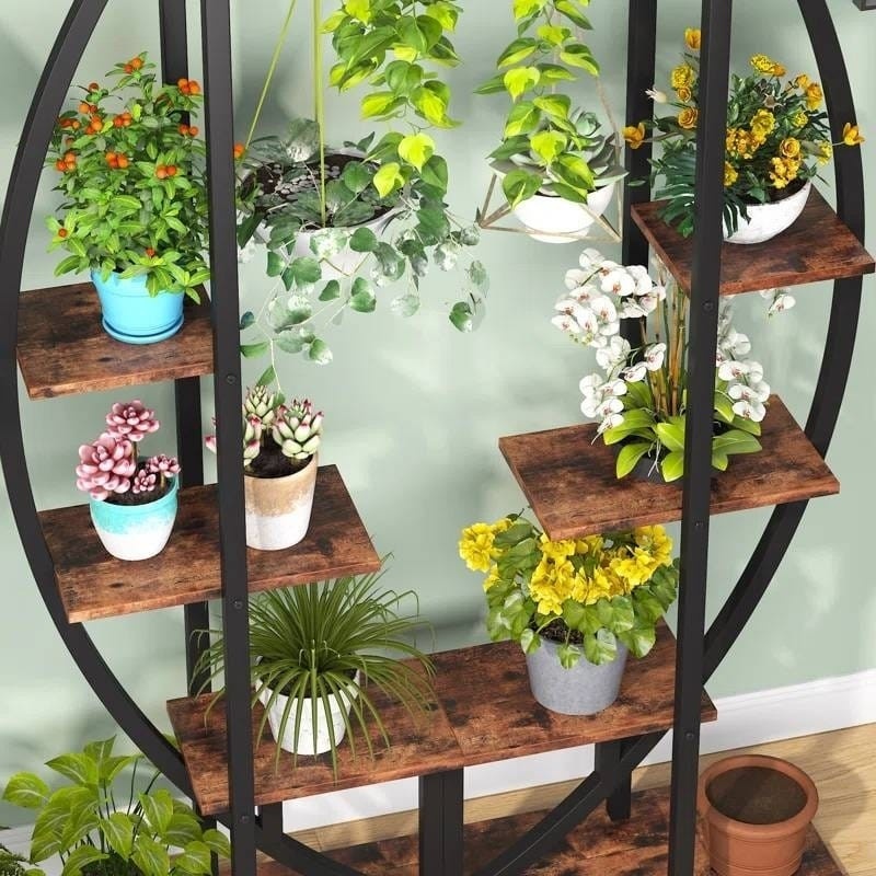 Set Of 2 - Symmetrical Modern Metal Wood 10-Shelf Plant Stand
