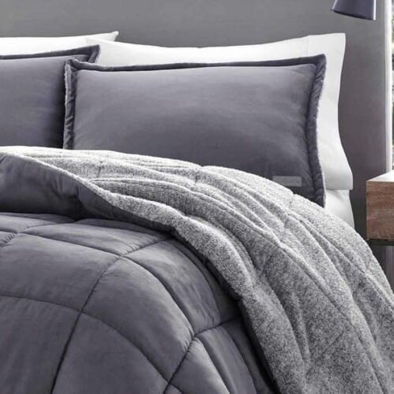 King Plush Sherpa Reversible Micro Suede Comforter Set In Gray