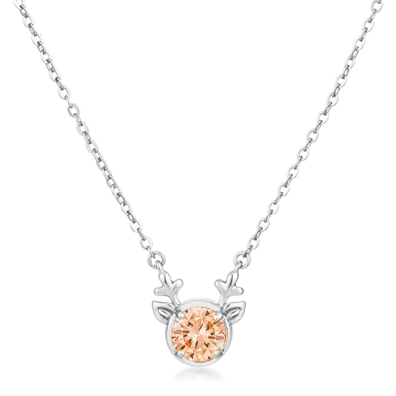 3.88Ct Rhodium Reversible Champagne Cz Reindeer Pendant