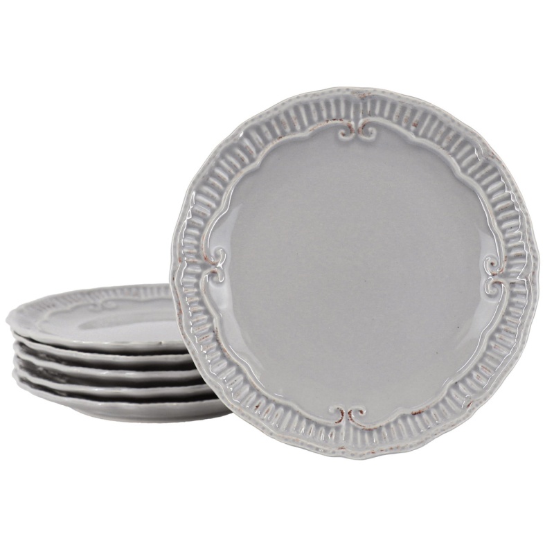 Modern Southern Home Capri 6 Piece 9 Inch Stoneware Embossed Dessert Plate Set In Grey