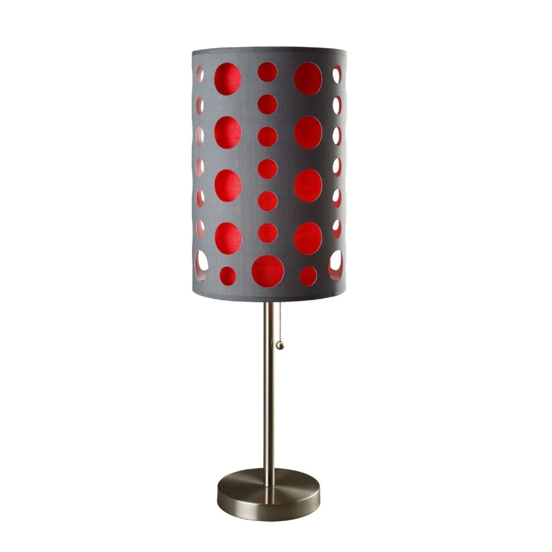 33" Gray And Red Mod Dot Novelty Table Lamp