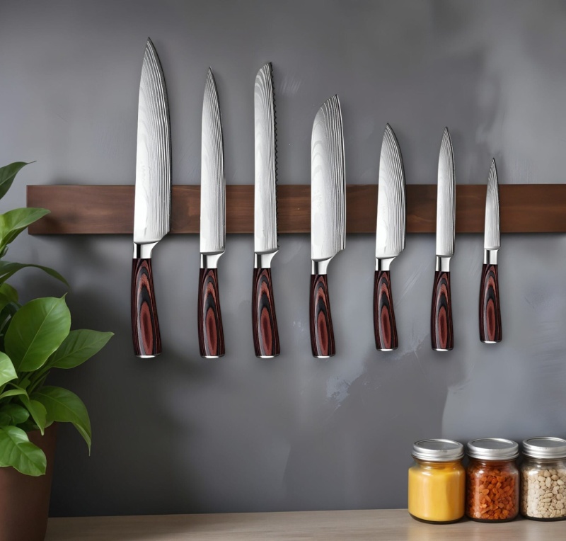 Brown And Black Stainless Steel And Wood Eight Piece Cutlery Set